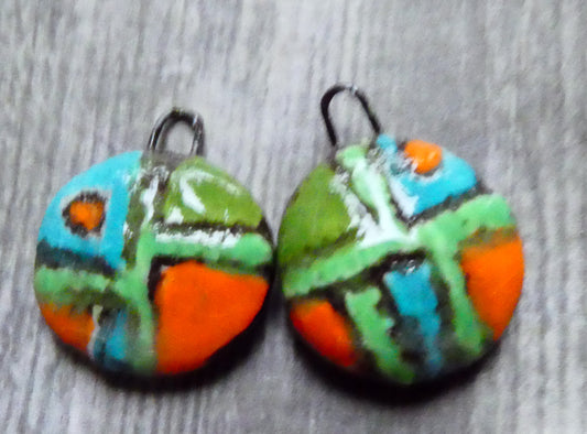 Ceramic Sgraffito Disc Earring Charms#17