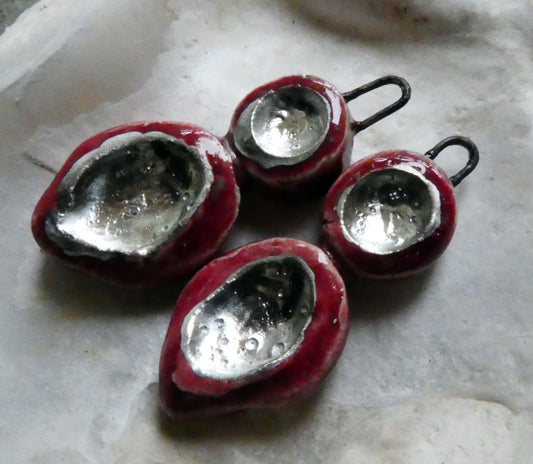 Ceramic Silver Pool Earring Charms - Strawberry Sundae