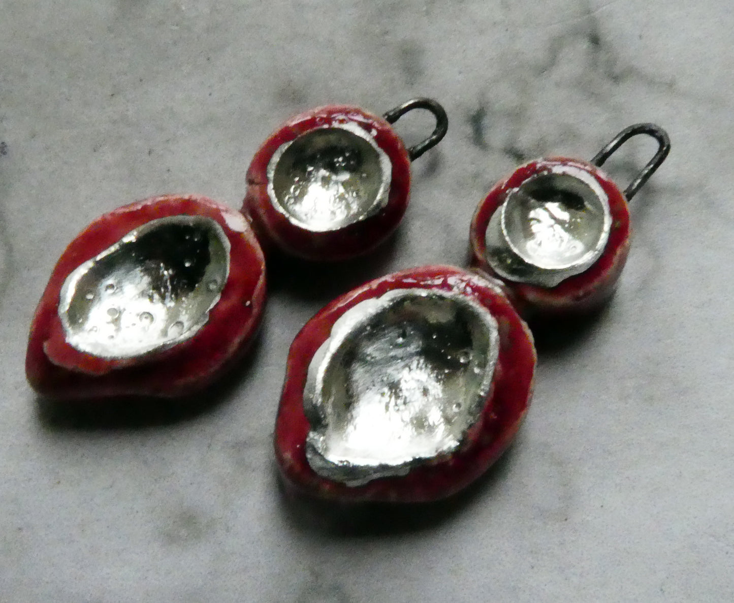 Ceramic Silver Pool Earring Charms - Strawberry Sundae