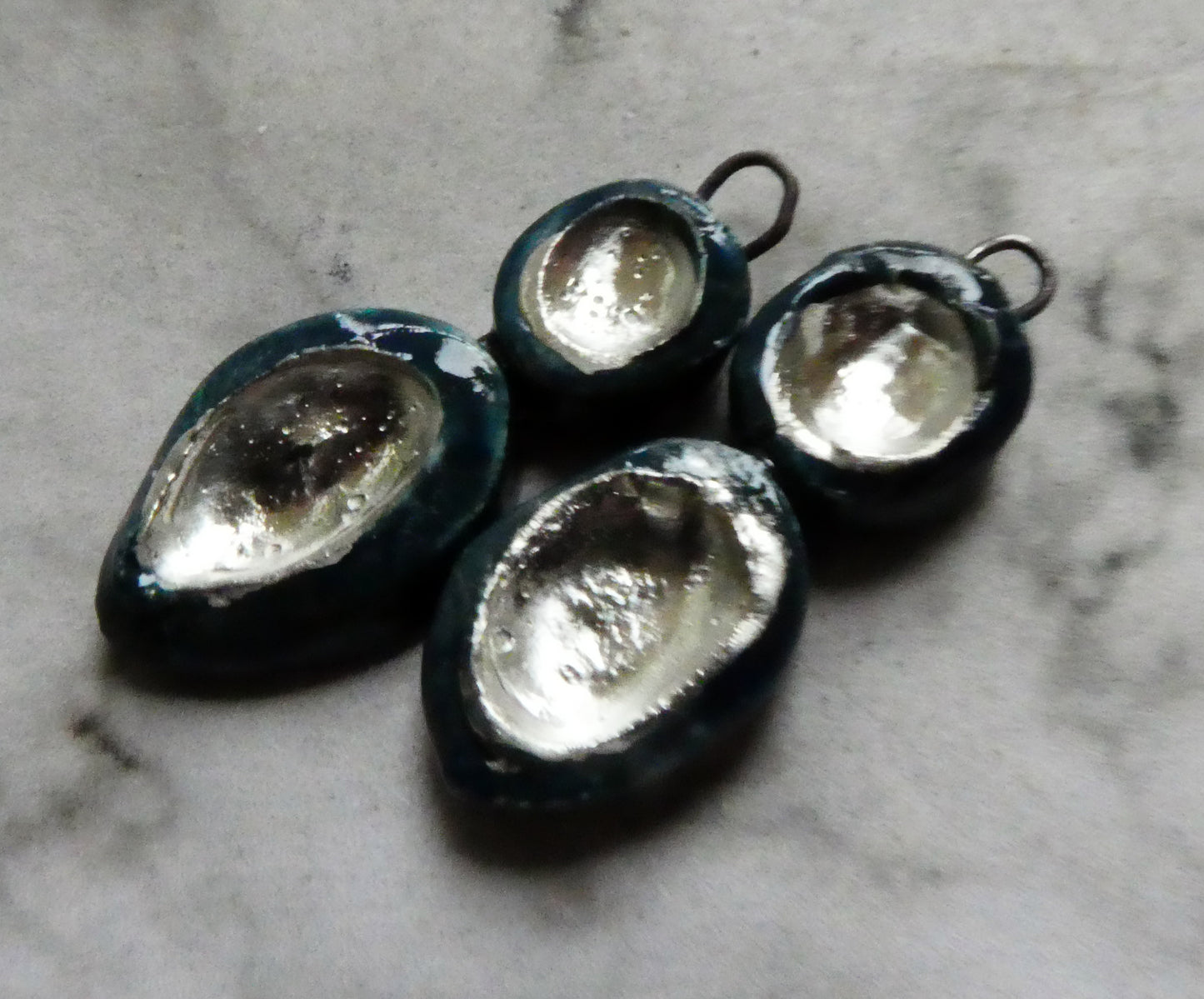 Ceramic Silver Pool Earring Charms - Teal