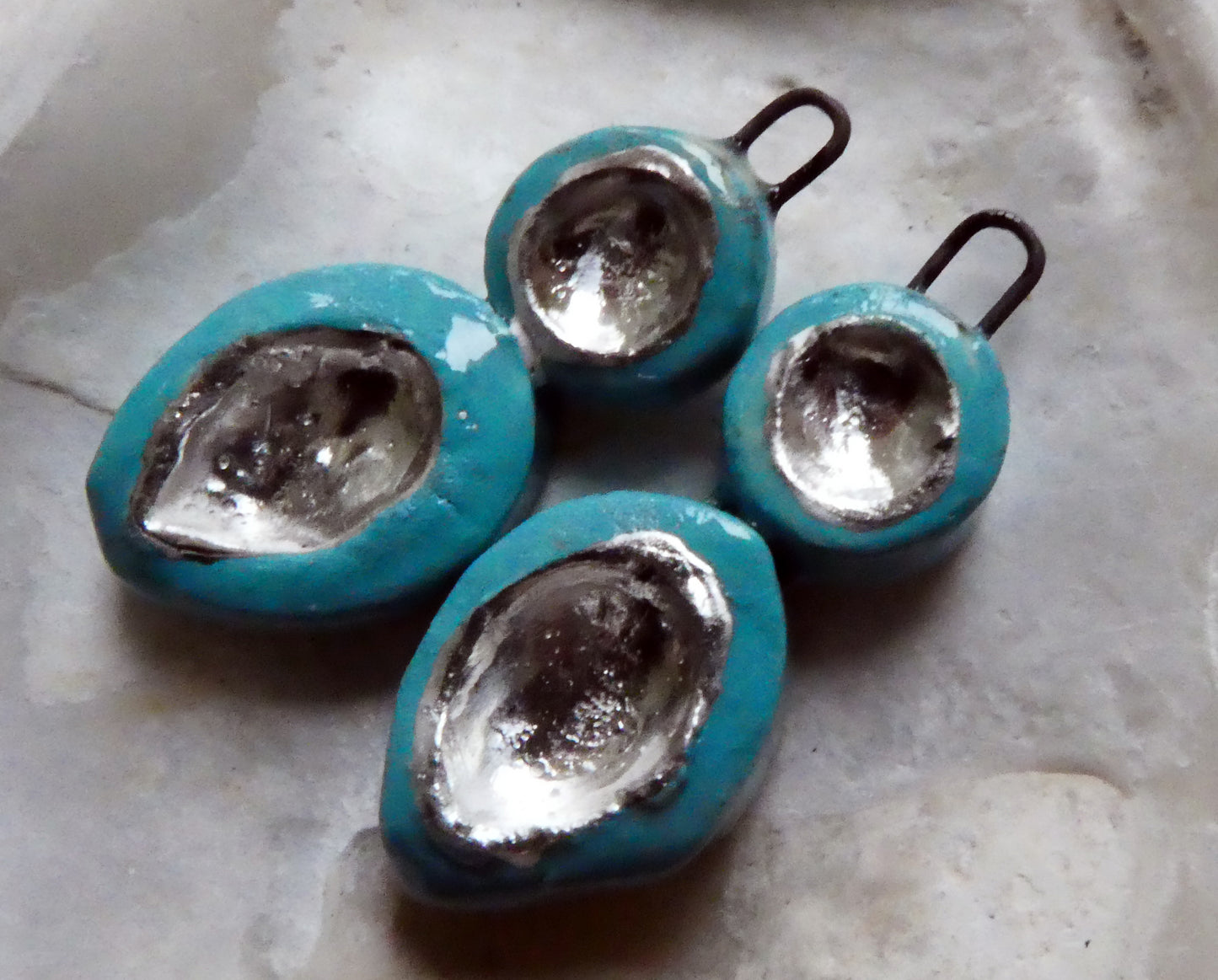 Ceramic Silver Pool Earring Charms - Navajo Turquoise