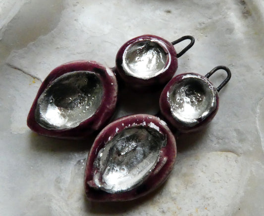 Ceramic Silver Pool Earring Charms - Peppered Raspberry