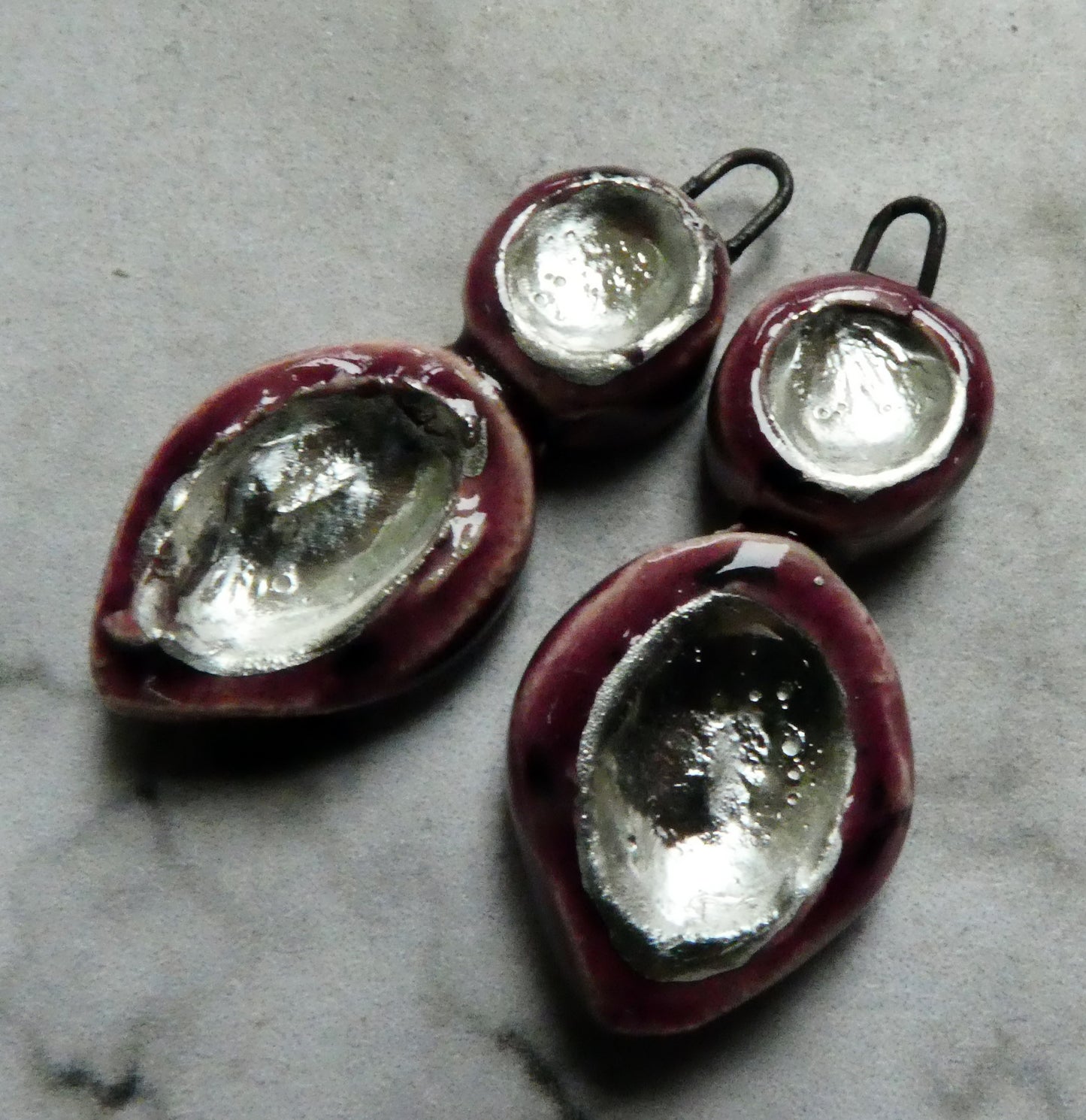 Ceramic Silver Pool Earring Charms - Peppered Raspberry