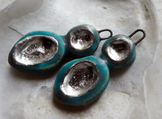 Ceramic Silver Pool Earring Charms - Antique Turquoise