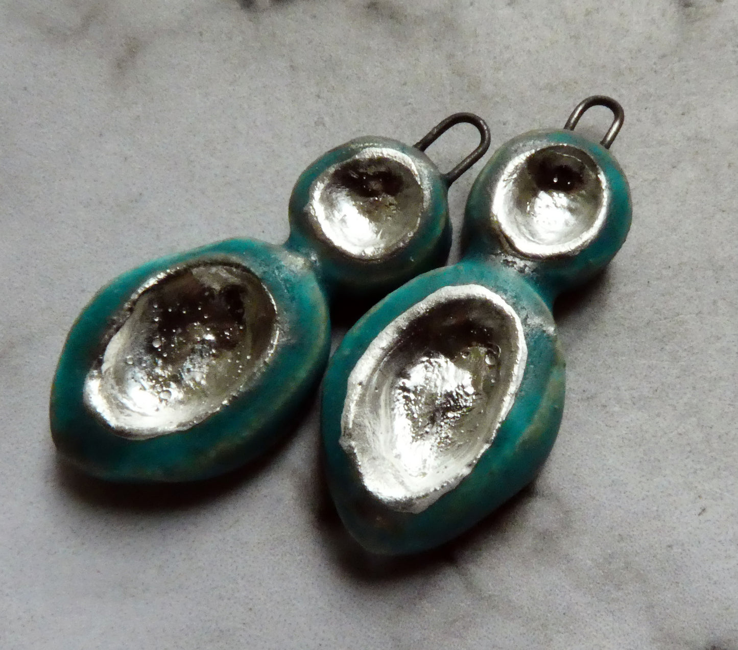 Ceramic Silver Pool Earring Charms - Antique Turquoise