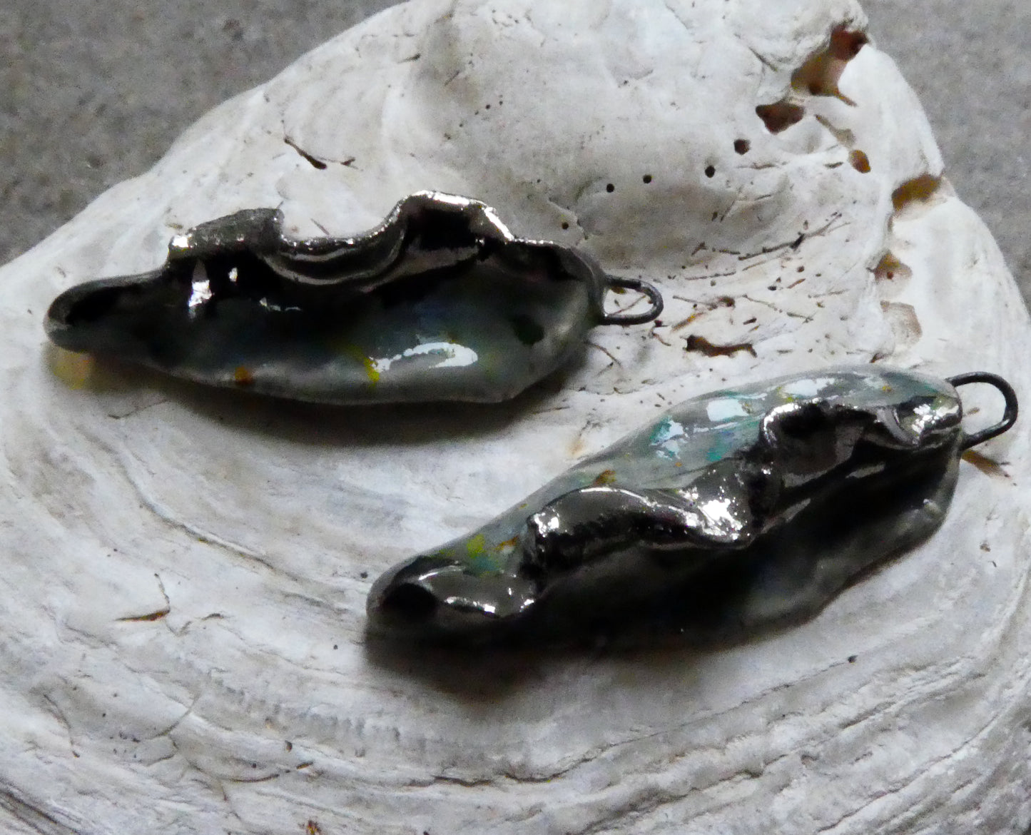 Ceramic Frilly Front Earring Charms - Turquoise Sprinkle