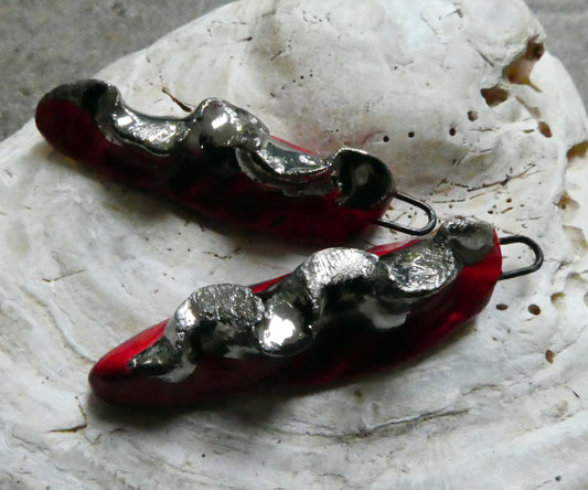 Ceramic Frilly Front Earring Charms -Red