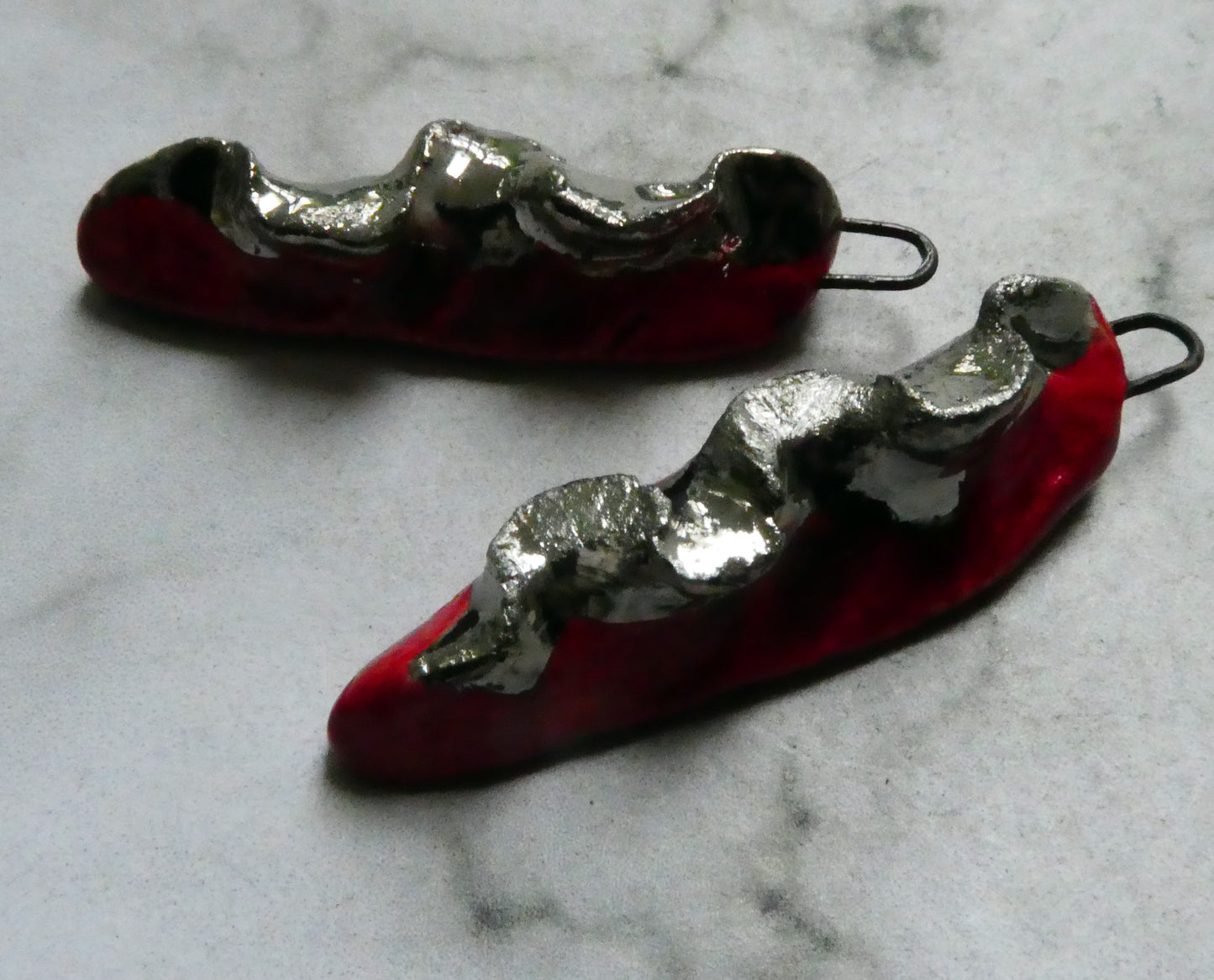 Ceramic Frilly Front Earring Charms -Red