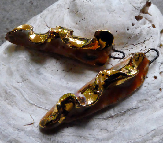 Ceramic Frilly Front Earring Charms -Cognac