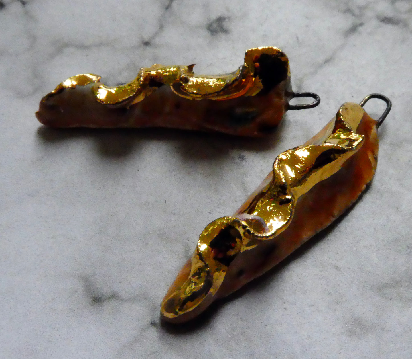 Ceramic Frilly Front Earring Charms -Cognac