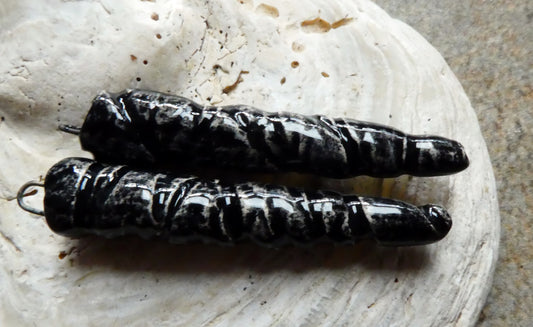 Ceramic Incised Long Spike Earring Charms - Black