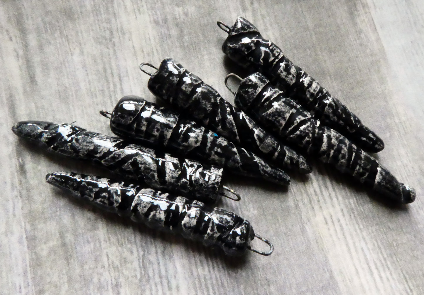 Ceramic Incised Long Spike Earring Charms - Black