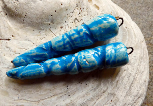 Ceramic Incised Long Spike Earring Charms - Navajo Turquoise