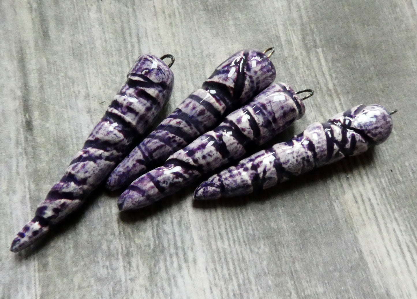 Ceramic Incised Long Spike Earring Charms - Pueblo Purple