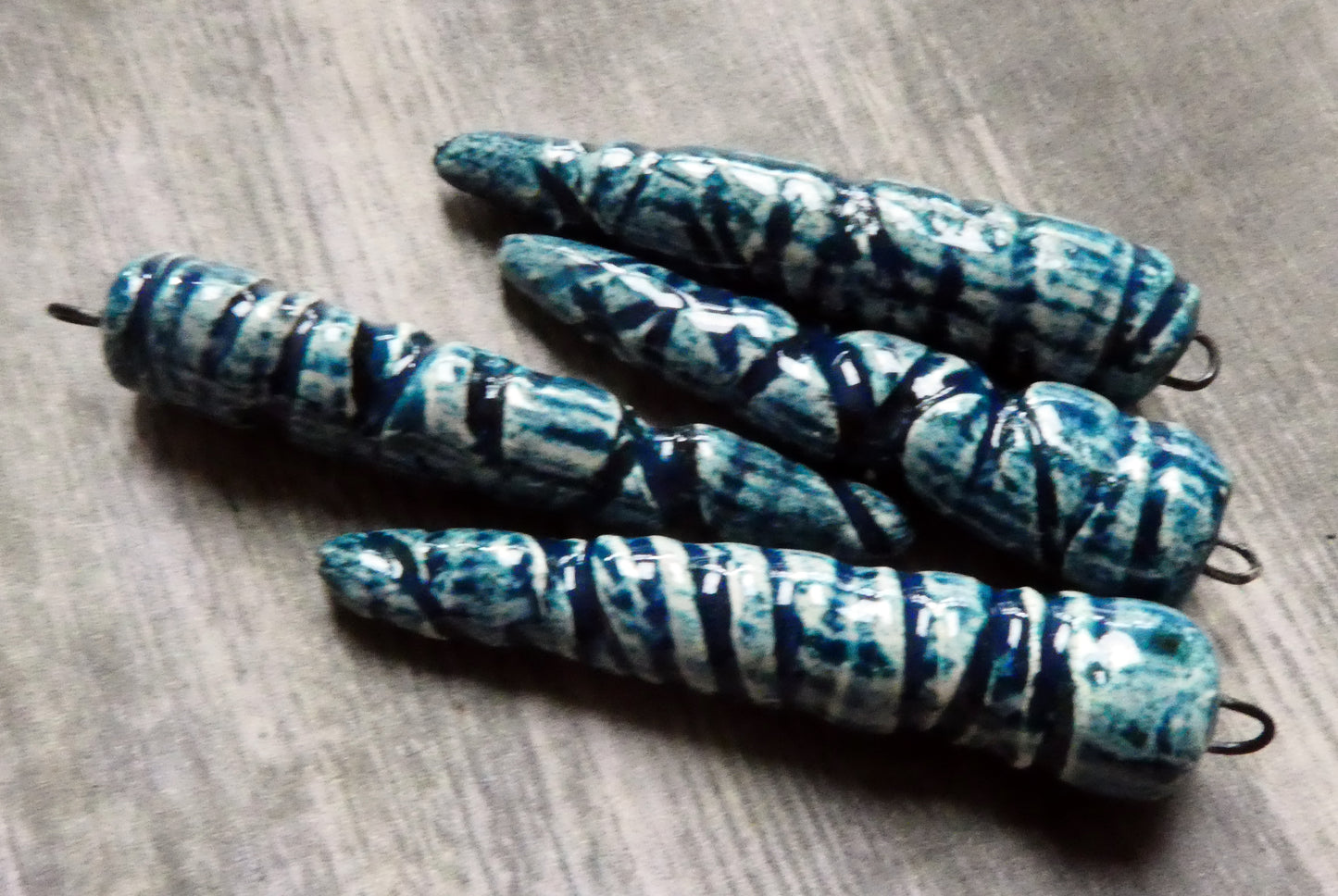 Ceramic Incised Long Spike Earring Charms - Teal