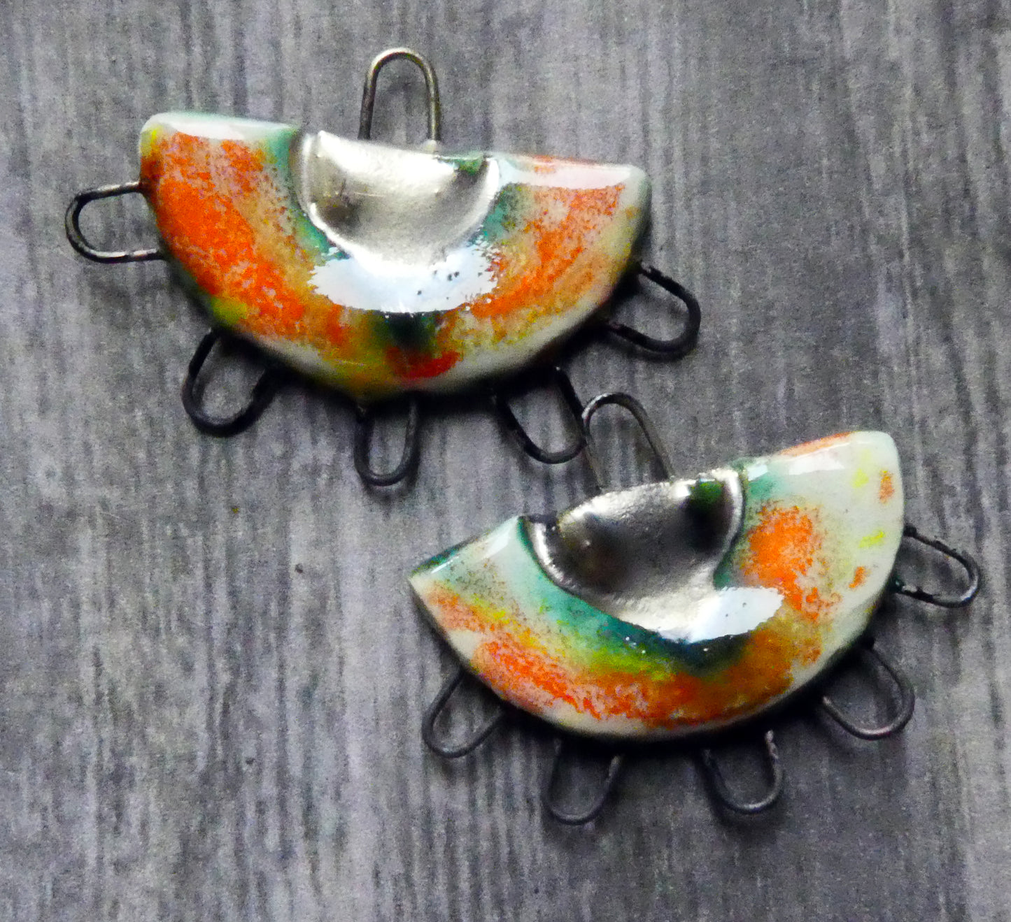 Ceramic Five Hoop Earring Connectors -Tiger Lily