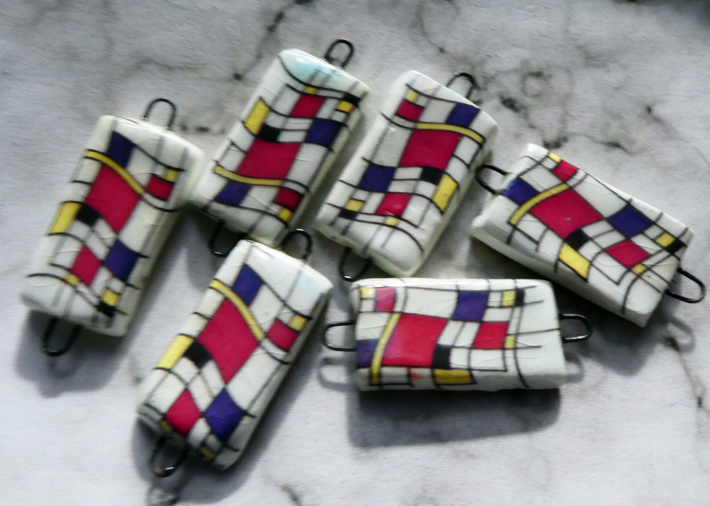 Porcelain Mondriaan Inspired Decal Earring Connectors