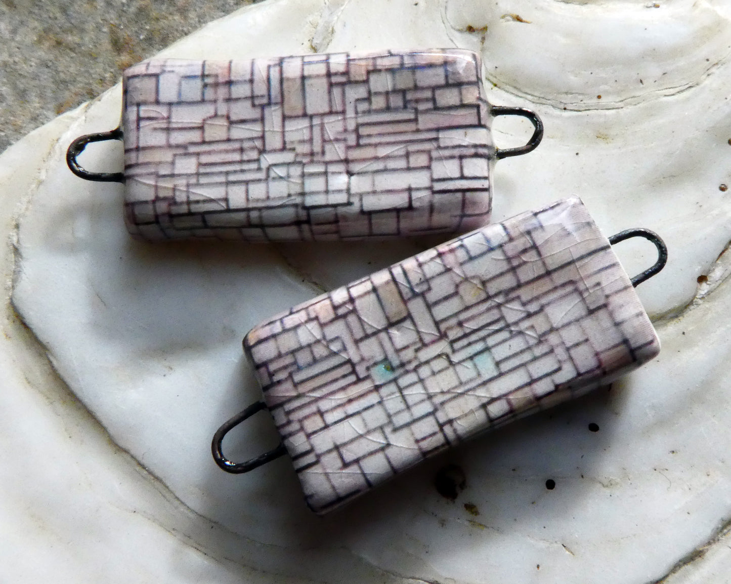 Porcelain Early Mondriaan Decal Earring Connectors - #2