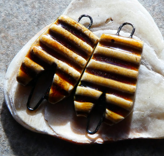 Ceramic Bee Hive Earring Connectors - Cognac