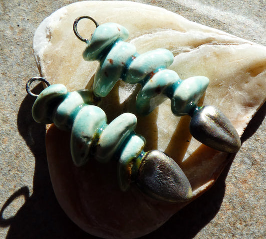 Ceramic Leafy Branch Earring Dangles - Blue Guppy