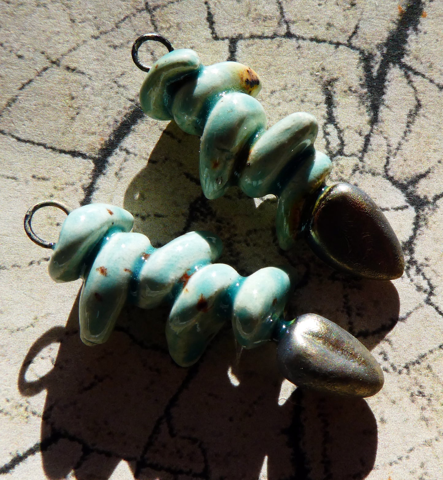 Ceramic Leafy Branch Earring Dangles - Blue Guppy