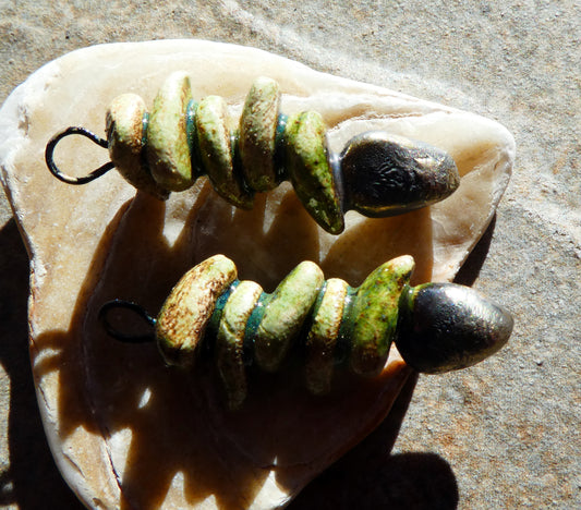 Ceramic Leafy Branch Earring Dangles -Pagoda