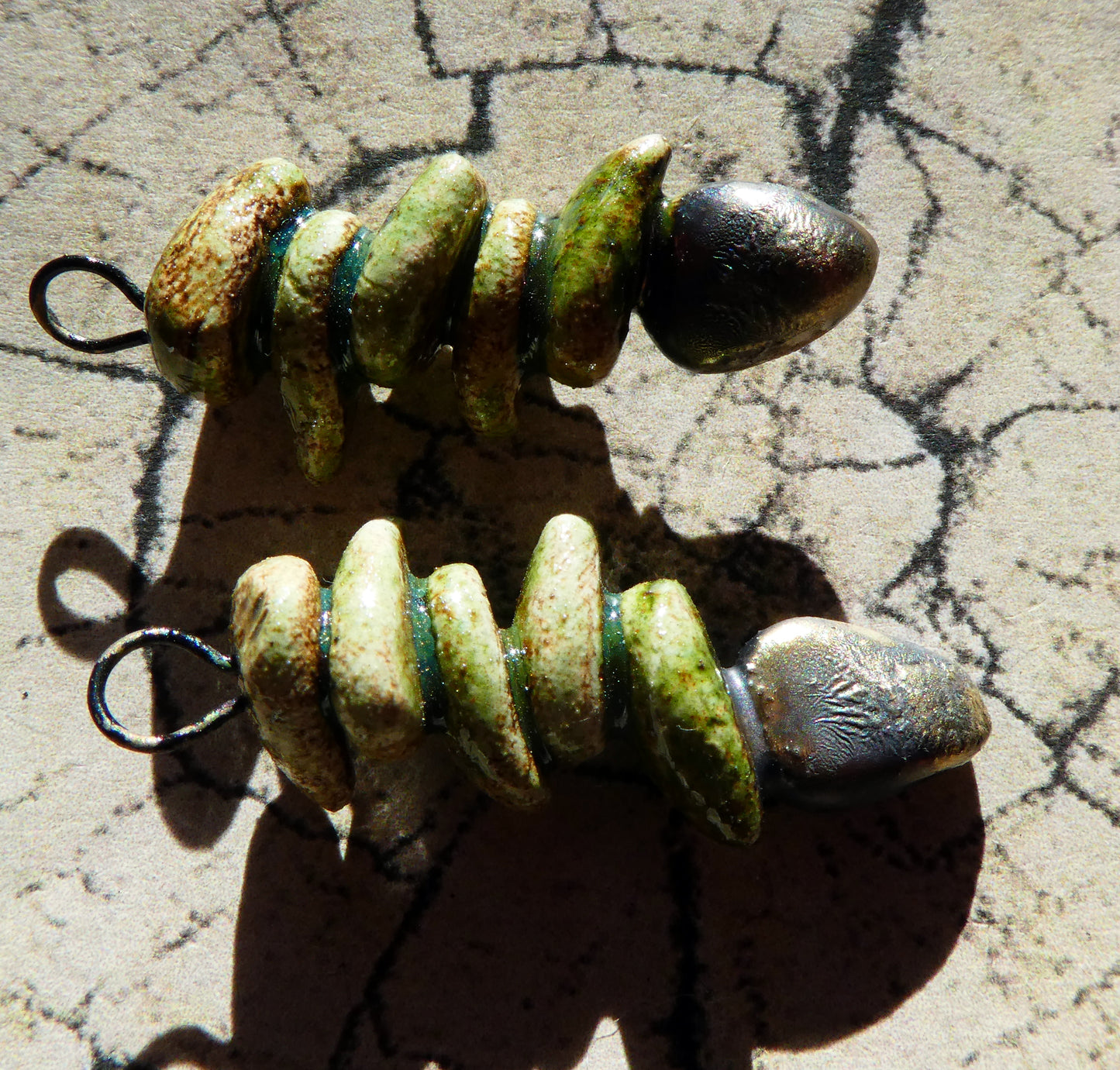 Ceramic Leafy Branch Earring Dangles -Pagoda