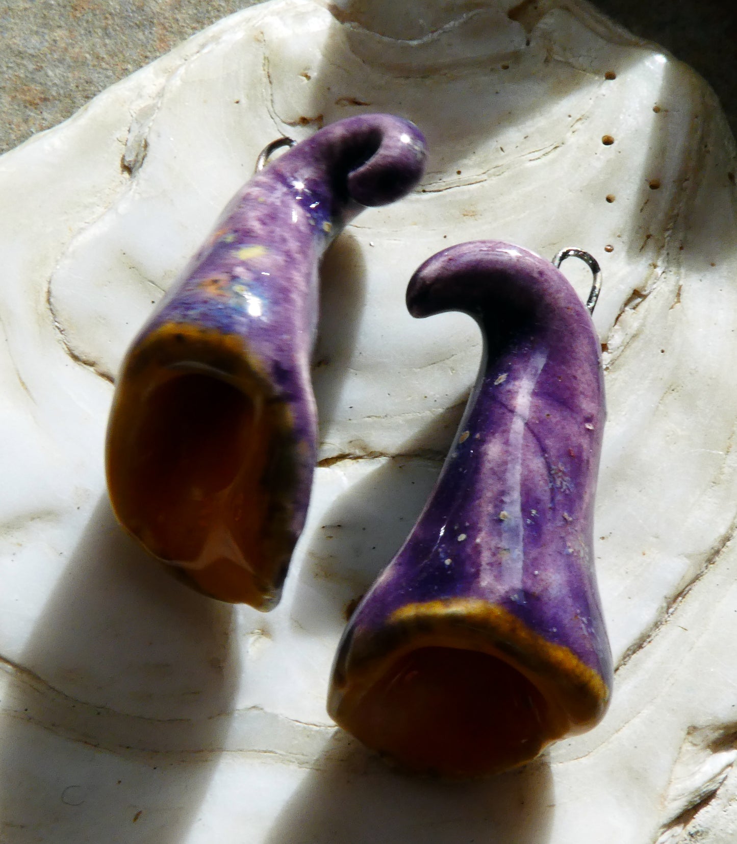 Ceramic Foxglove Flower Earring Charms - Cosmic Grape