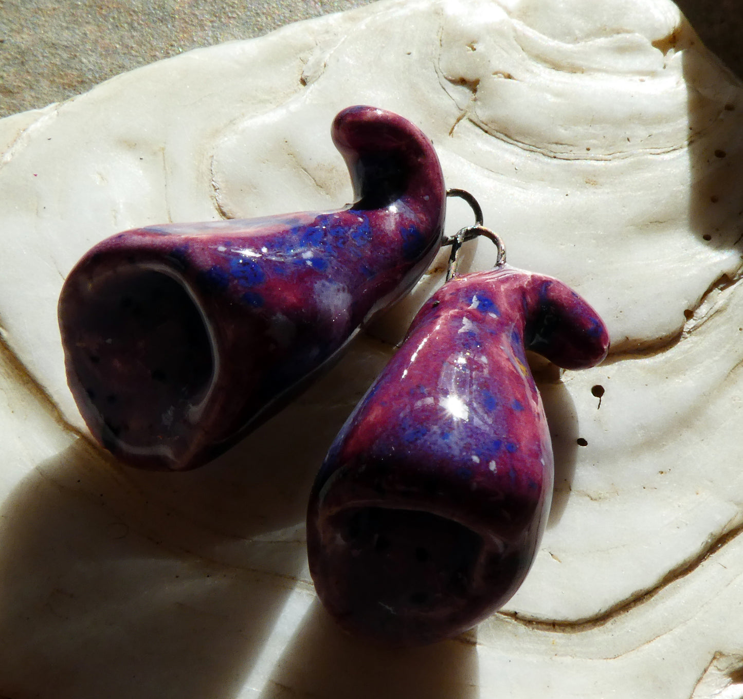 Ceramic Foxglove Flower Earring Charms - Plum Jelly