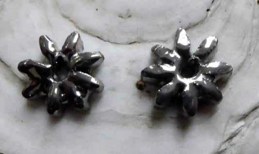 Ceramic Little  Flower Beads -Platinum Lustre