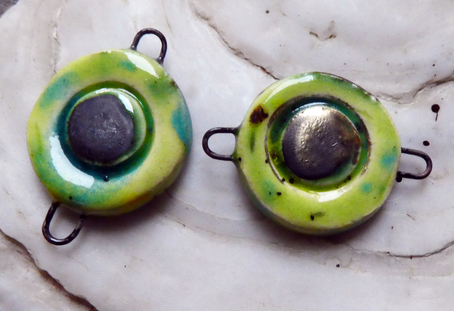 Ceramic Disc Earring Connectors - Meadow