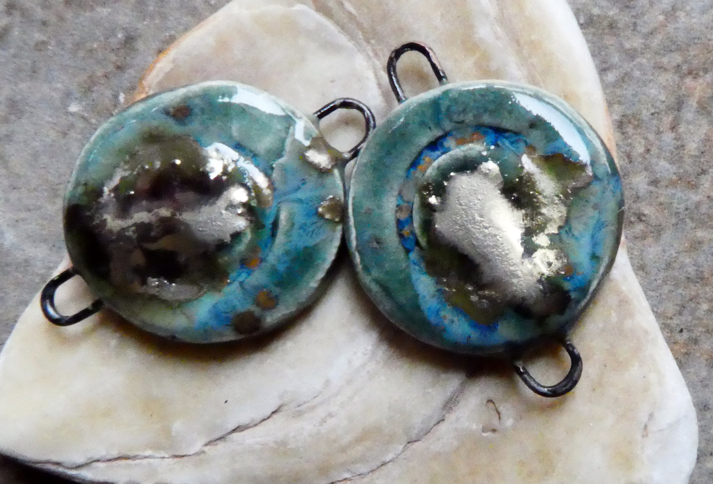 Ceramic Disc Earring Connectors - Mystic Jade