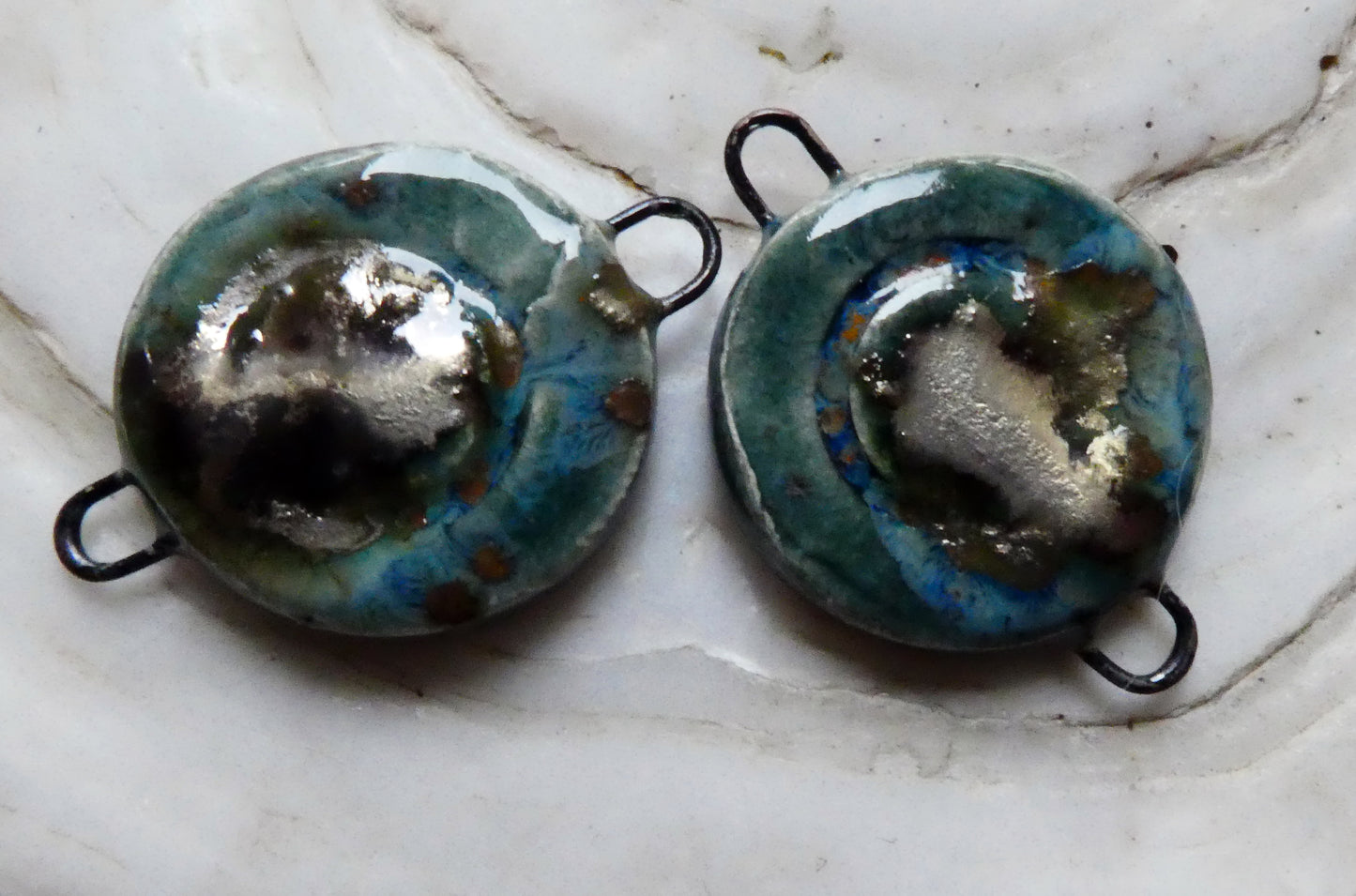 Ceramic Disc Earring Connectors - Mystic Jade