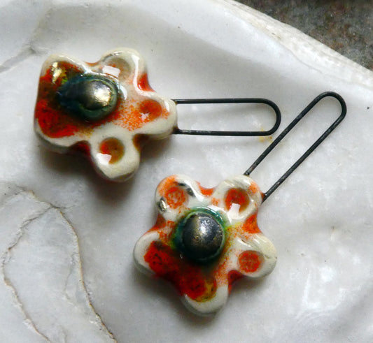 Ceramic Long Hoop Flower Earring Charms -Tiger Lily