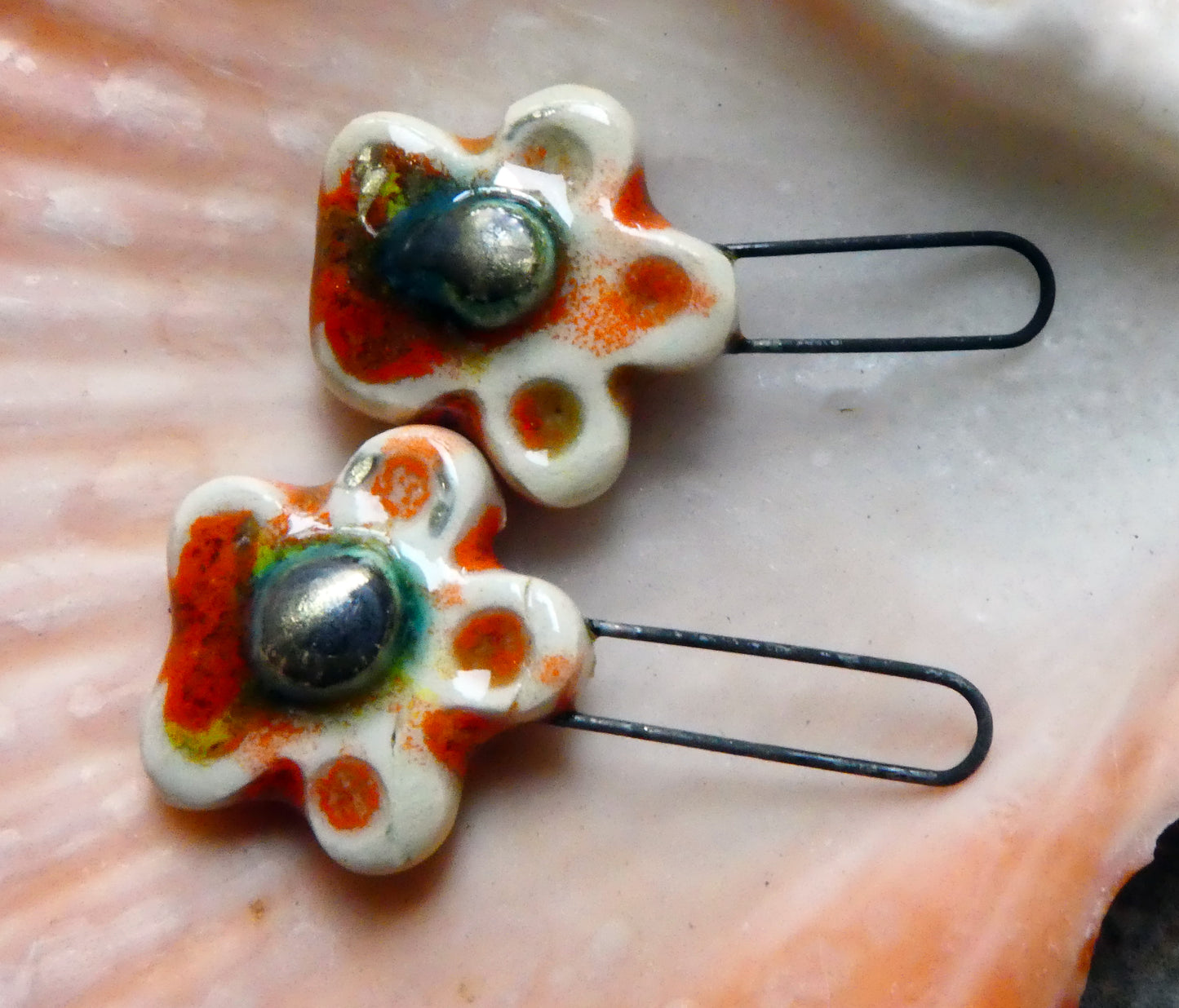 Ceramic Long Hoop Flower Earring Charms -Tiger Lily