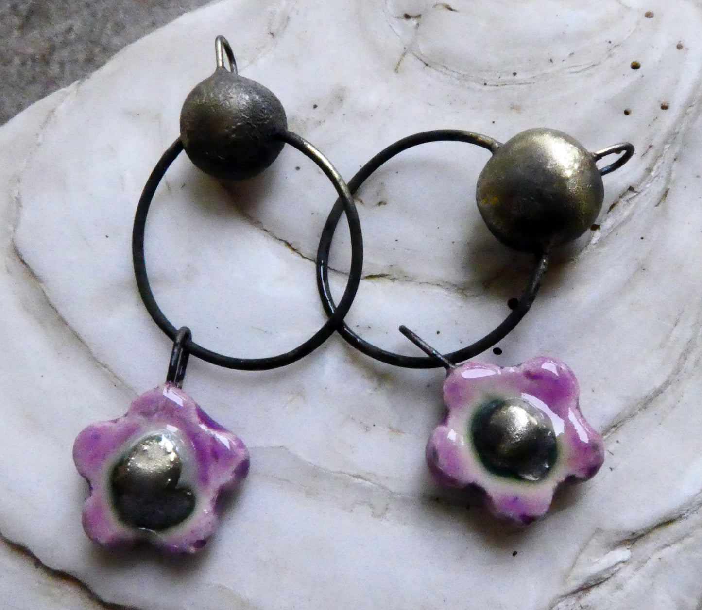 Ceramic Hoopy Flower Dangles - Grapel