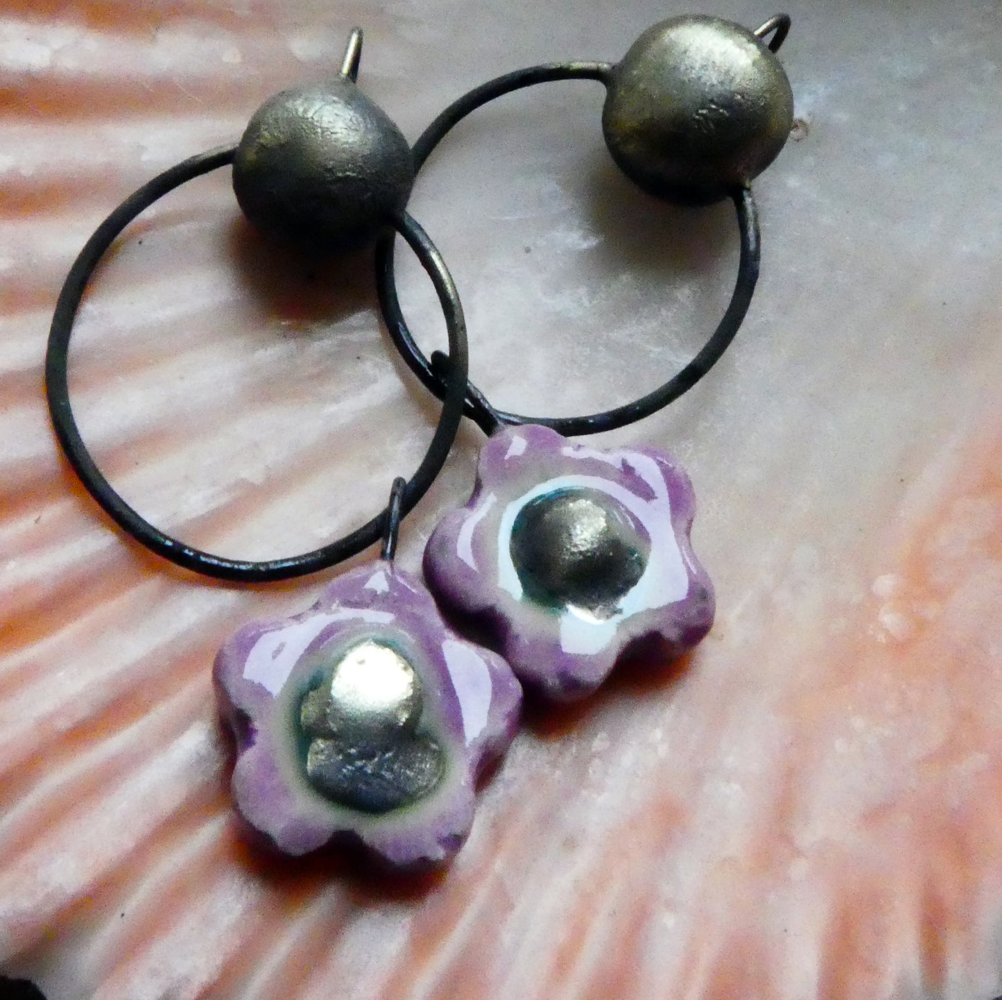 Ceramic Hoopy Flower Dangles - Grapel