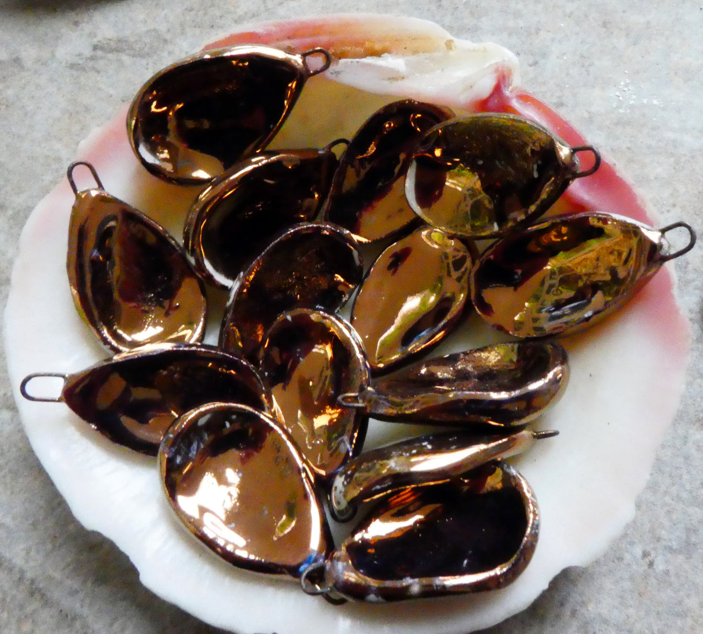 Ceramic Scoop Charms - Bronze Lustre