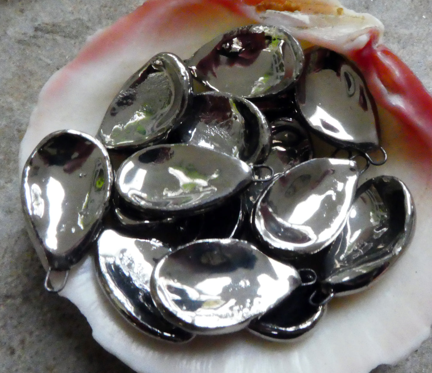 Ceramic Scoop Charms - Platinum Lustre