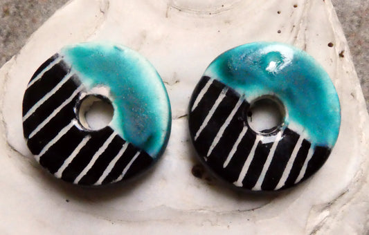 Ceramic Sgraffito Disc Charms - Antique Turquoise