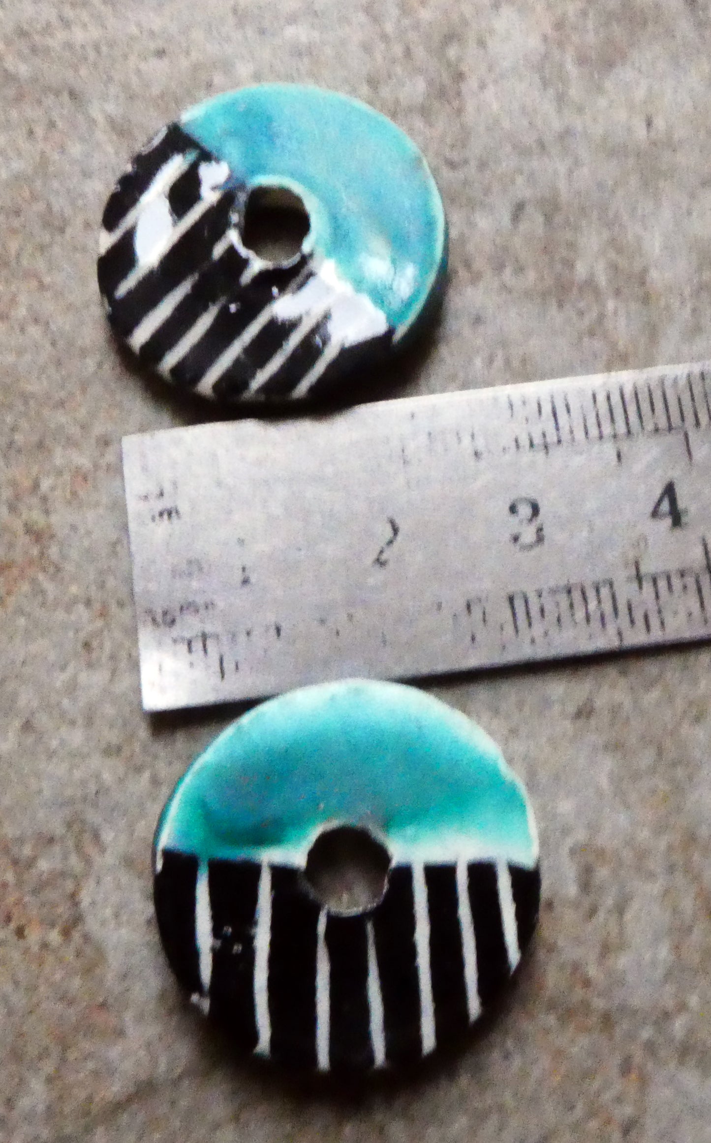 Ceramic Sgraffito Disc Charms - Antique Turquoise
