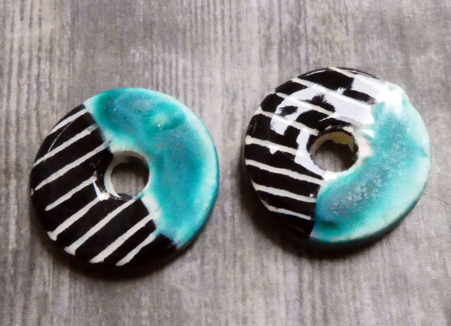 Ceramic Sgraffito Disc Charms - Antique Turquoise