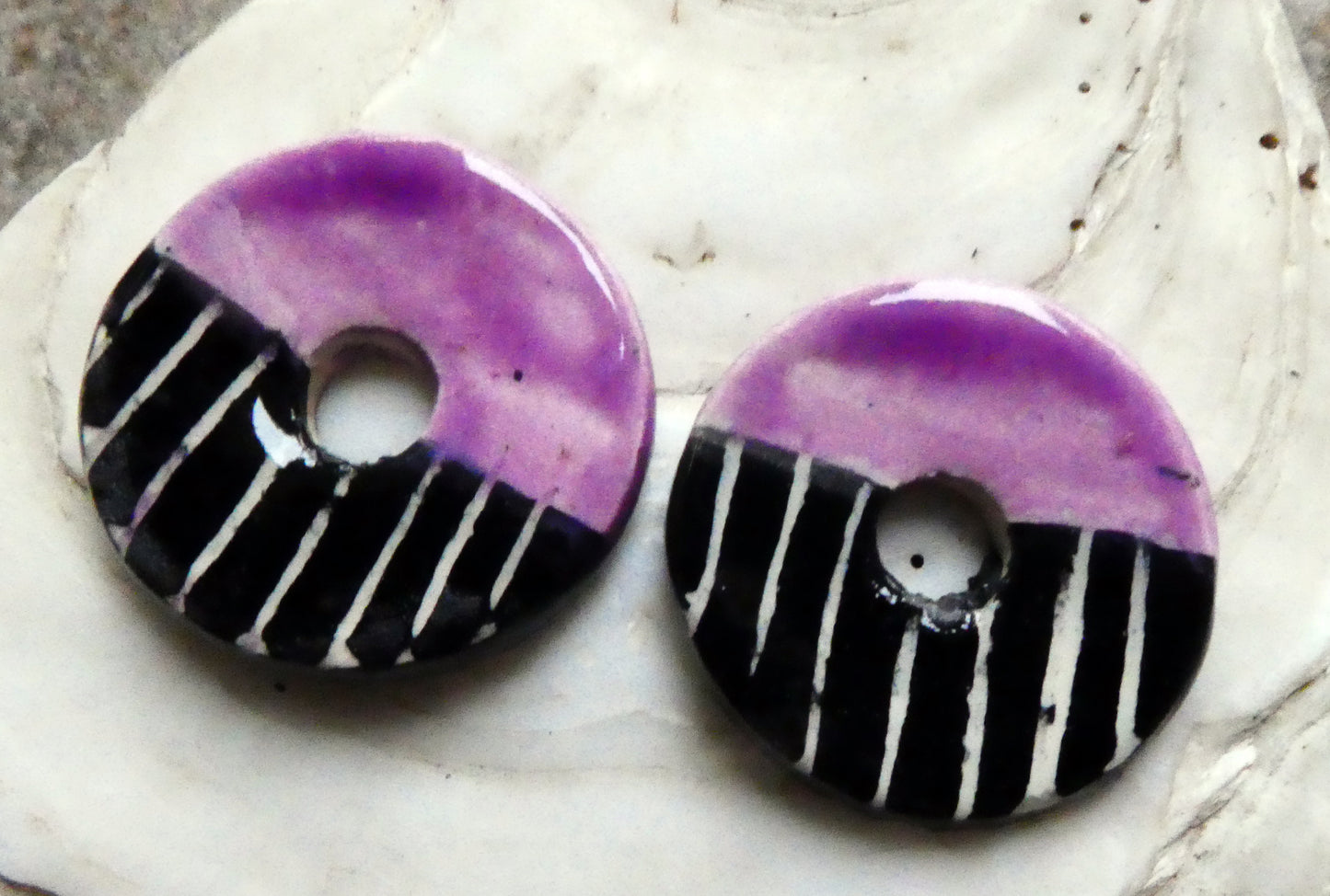 Ceramic Sgraffito Disc Charms - Grapel