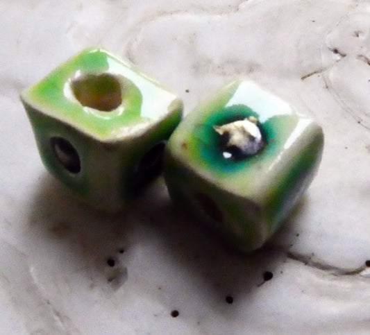 Ceramic Little Cube Beads - Lime