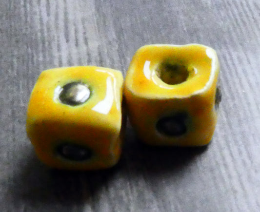 Ceramic Little Cube Beads -Yellow
