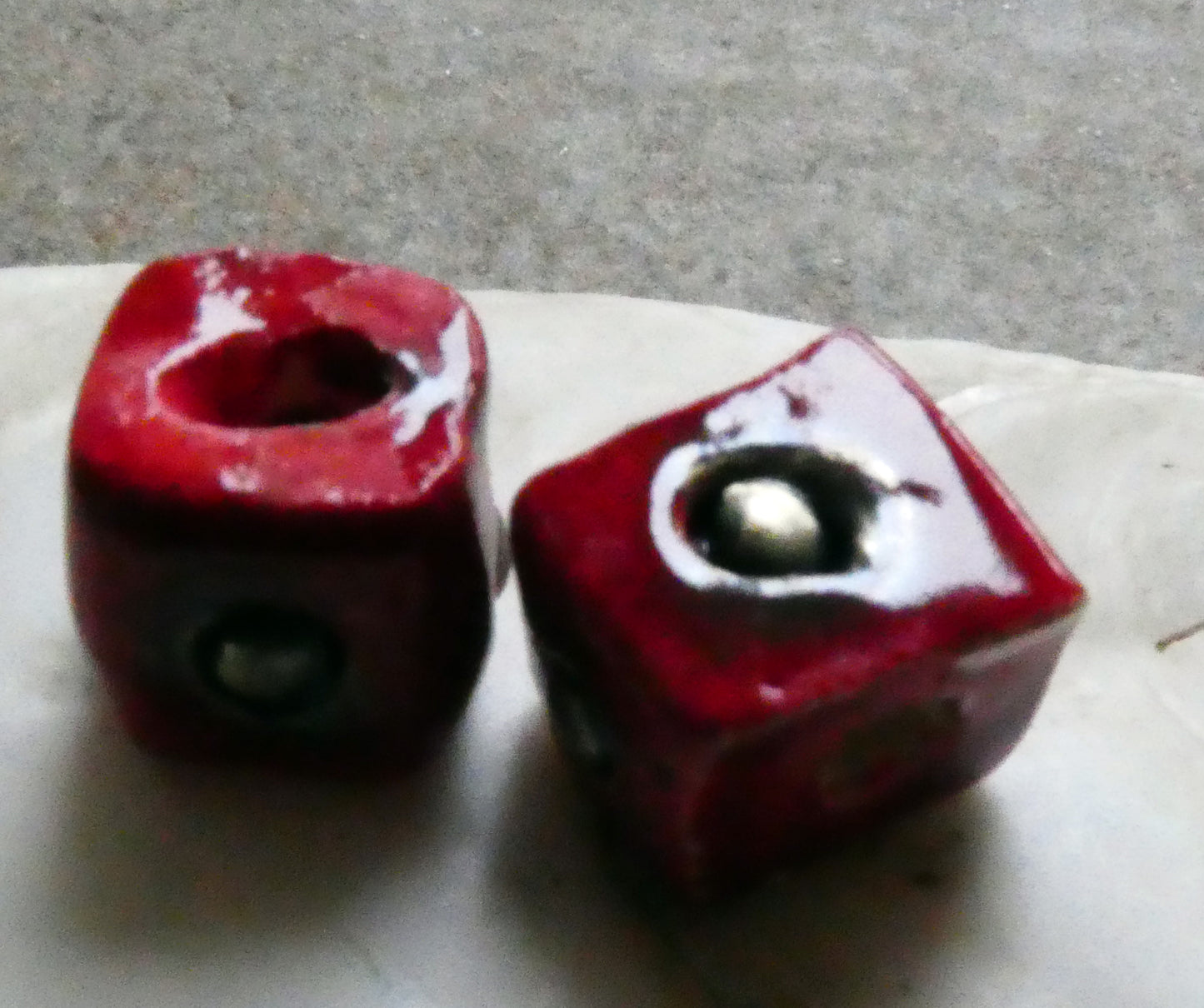 Ceramic Little Cube Beads  - Red