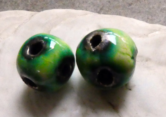 Ceramic Six Hole Beads  - Lime