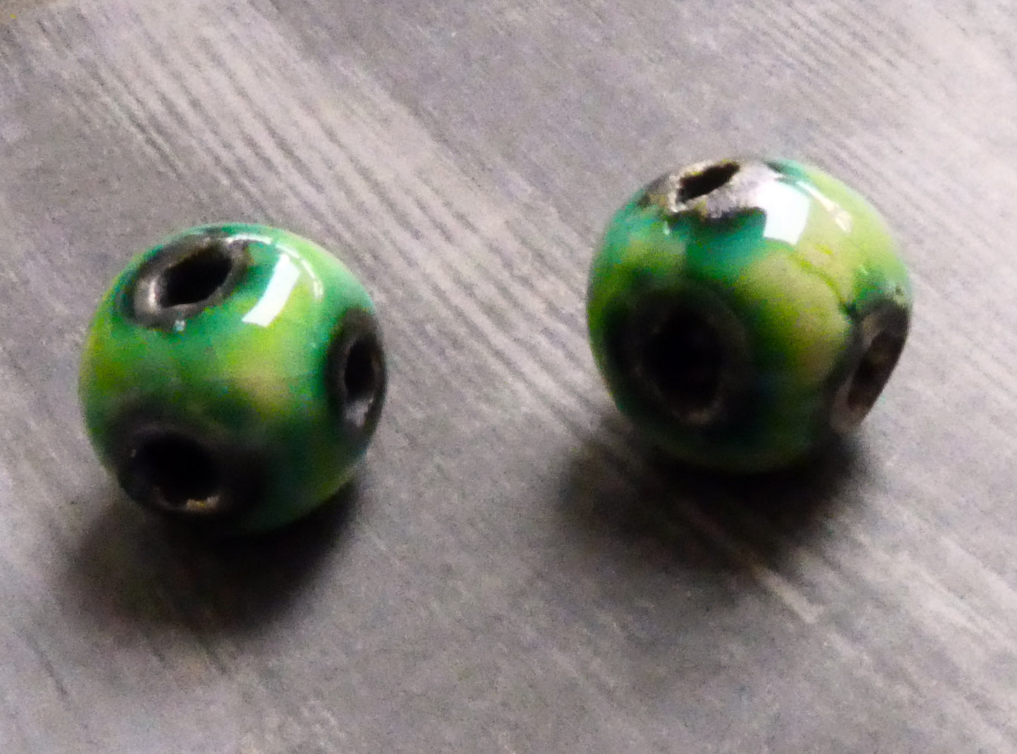 Ceramic Six Hole Beads  - Lime