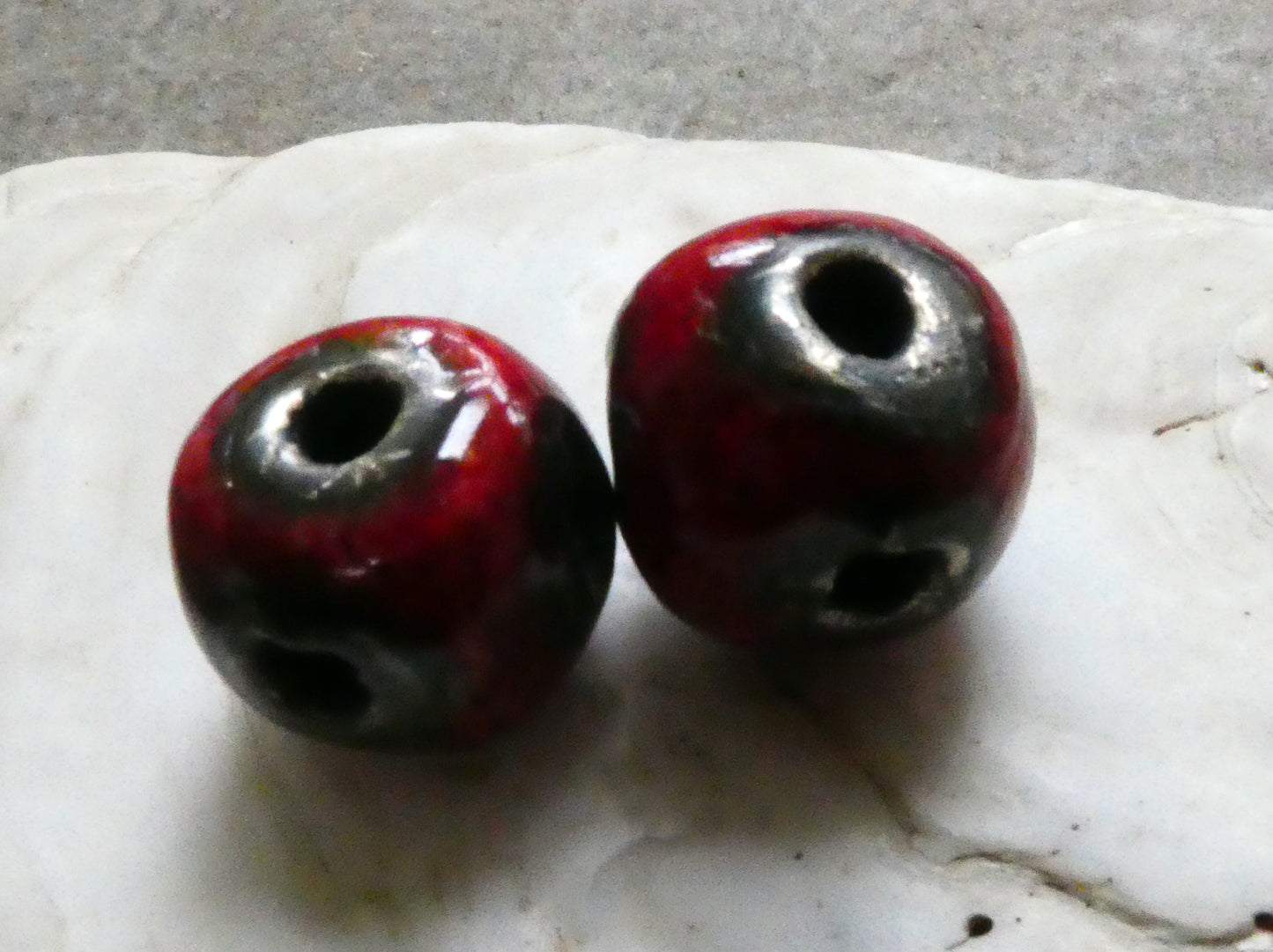 Ceramic Six Hole Beads  - Red