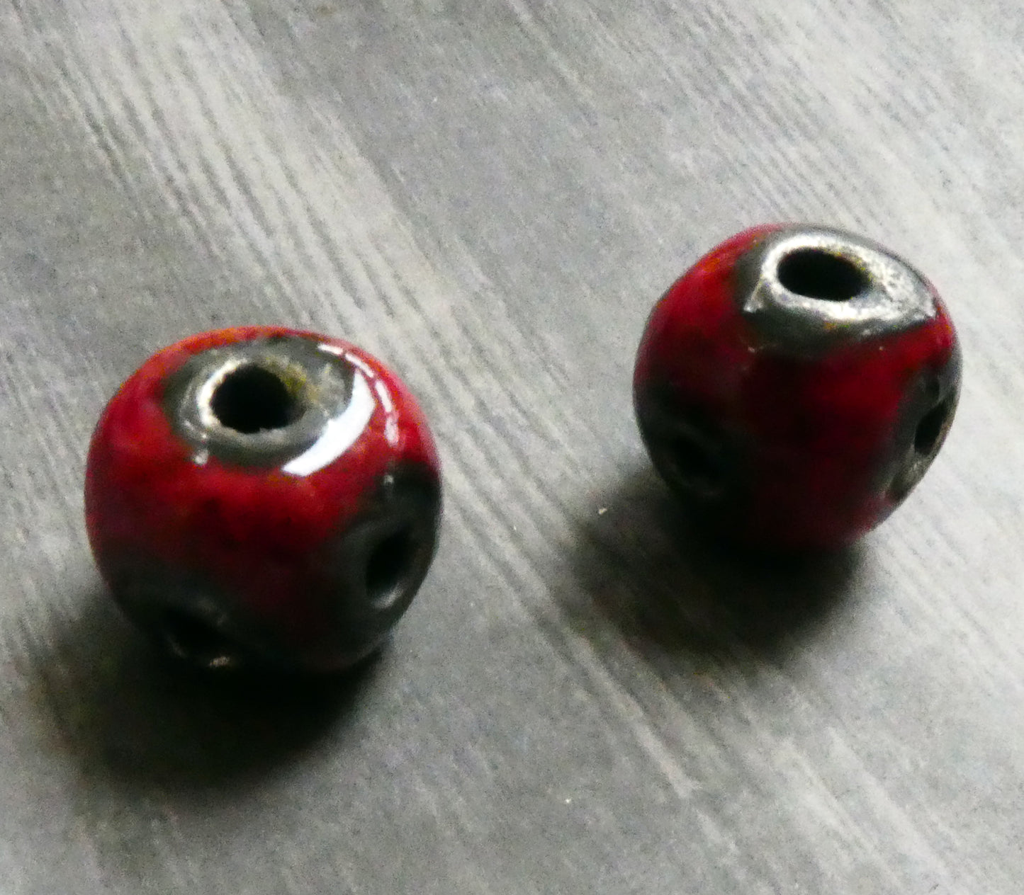 Ceramic Six Hole Beads  - Red